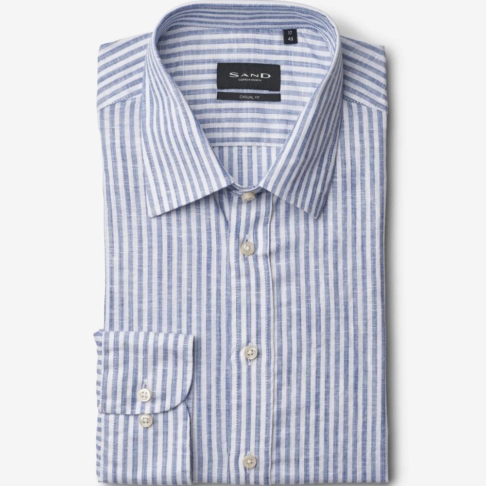 SAND Copenhagen 8024 Simon NMedium Blue Casual Striped Button Down Shirt